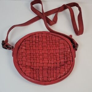 Vilenca Holland Red Woven Leather Crossbody Bag